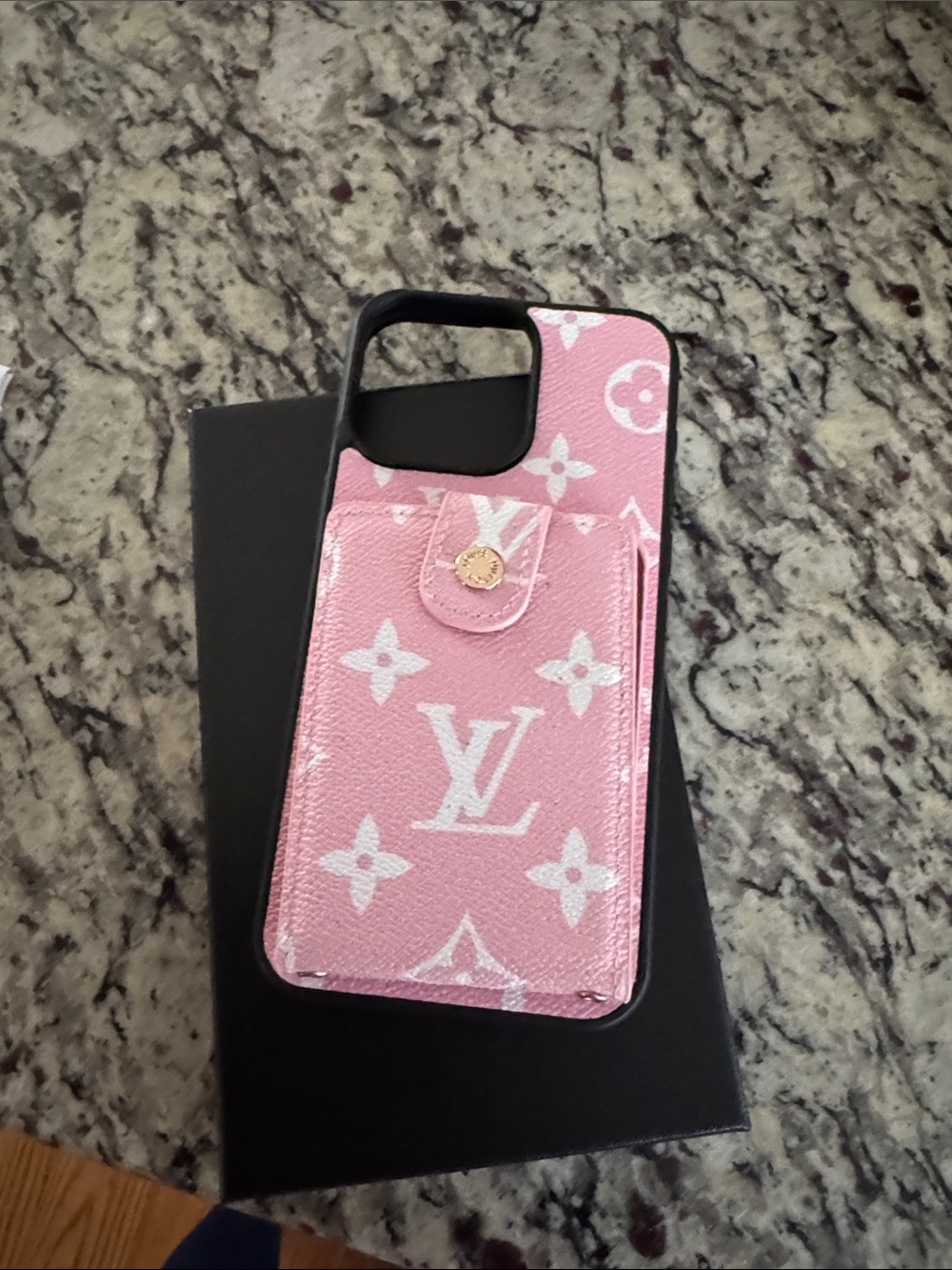 Pink and White Monogram Card Slot Phone Case, IPhone 15 pro max, Boutique